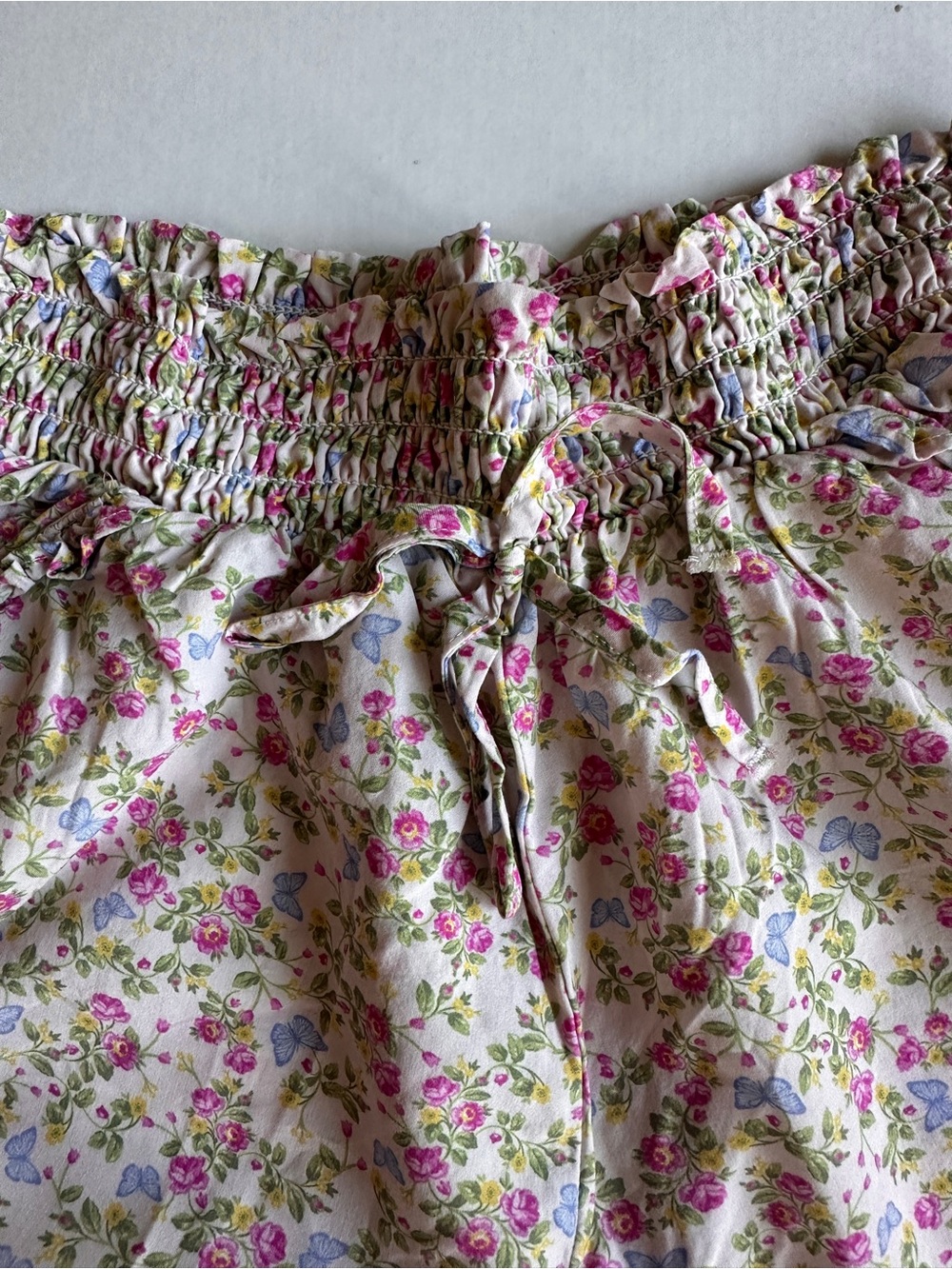 For Love & Lemons Scarlett Babydoll Ruffle Shorts Pink Butterfly XS